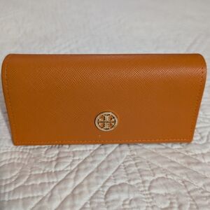 Tory Burch Orange Saffiano Leather Sunglasses Case with Gold Logo